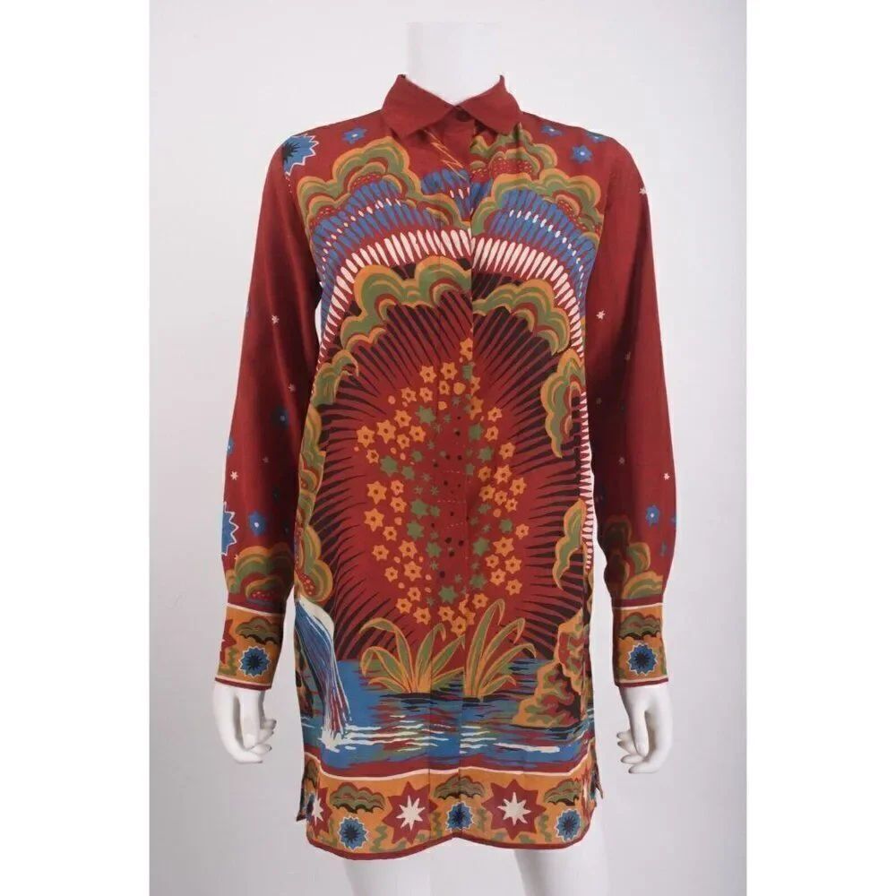 Valentino Womans Volcano Dress Blouse Enchanted Red Printed IT 40 US 4 Silk